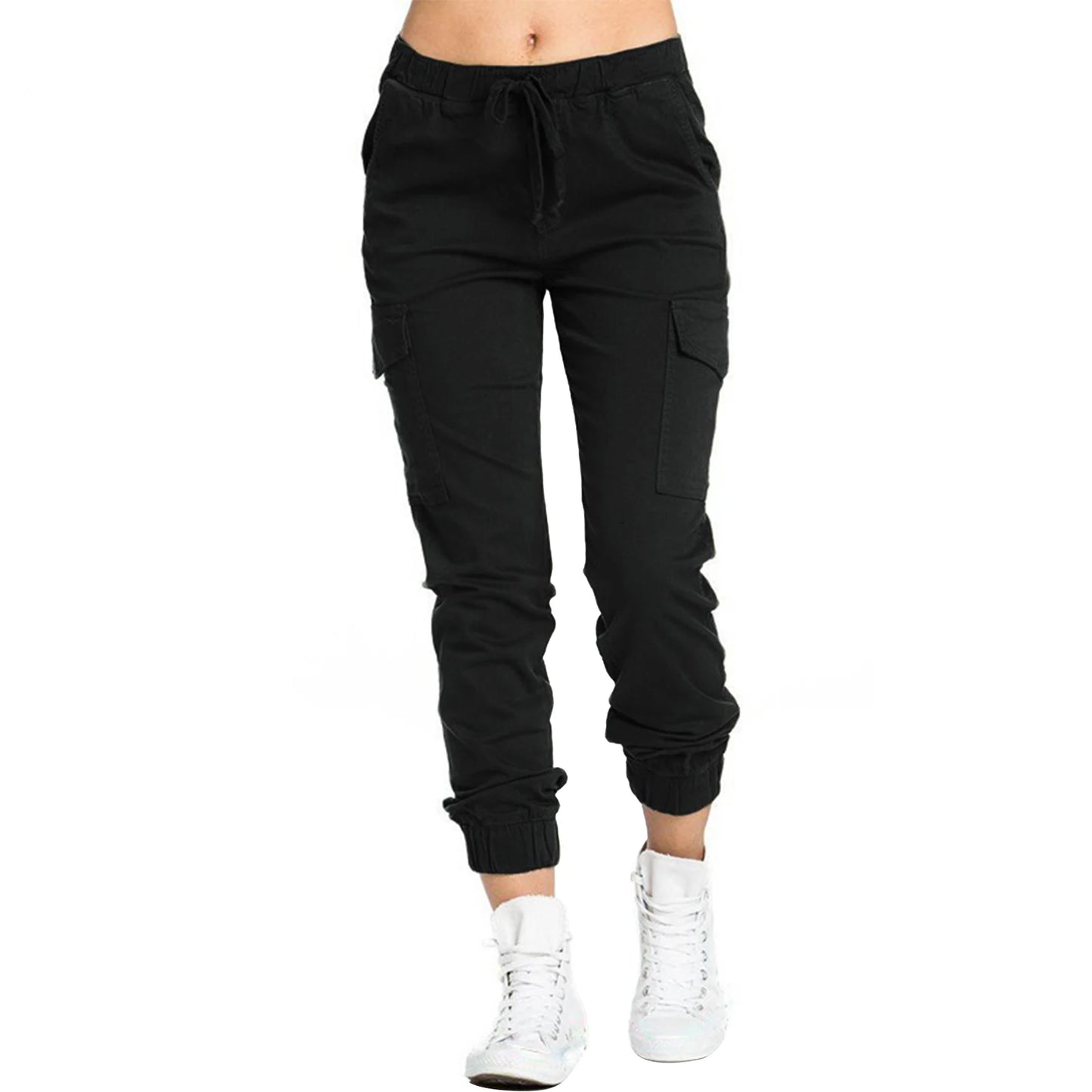 hirigin Women Solid Drawstring Cargo Pants High Waist Bottoms.