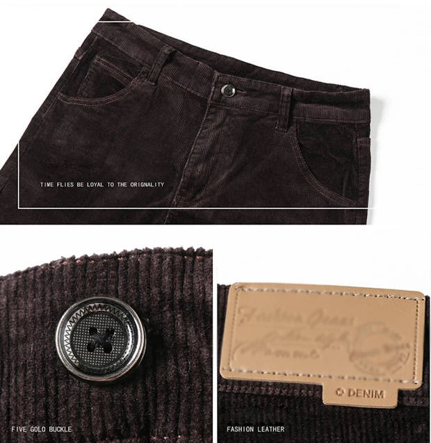 NoEnName_Null Autumn Winter Men`s Thick Warm Corduroy Pants Fleece Trousers Male Casual Business Style Long Jeans Men