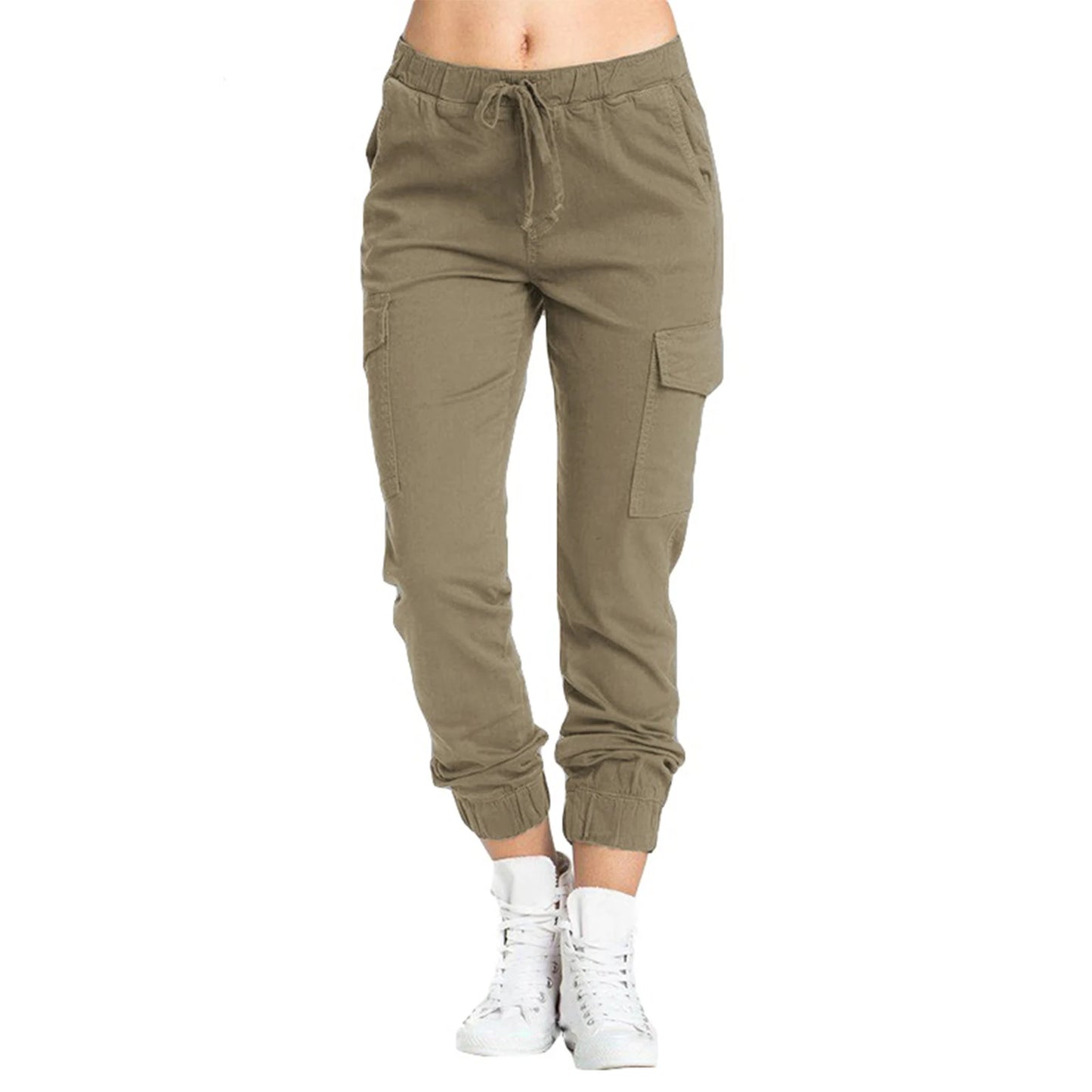 hirigin Women Solid Drawstring Cargo Pants High Waist Bottoms.