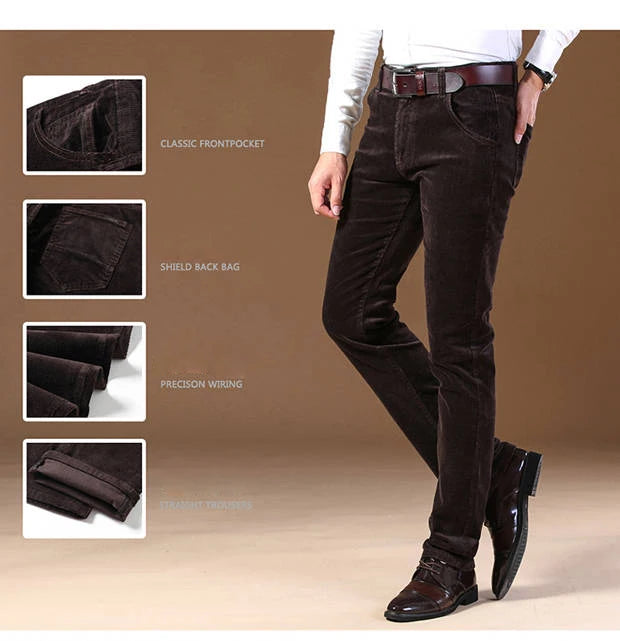 NoEnName_Null Autumn Winter Men`s Thick Warm Corduroy Pants Fleece Trousers Male Casual Business Style Long Jeans Men