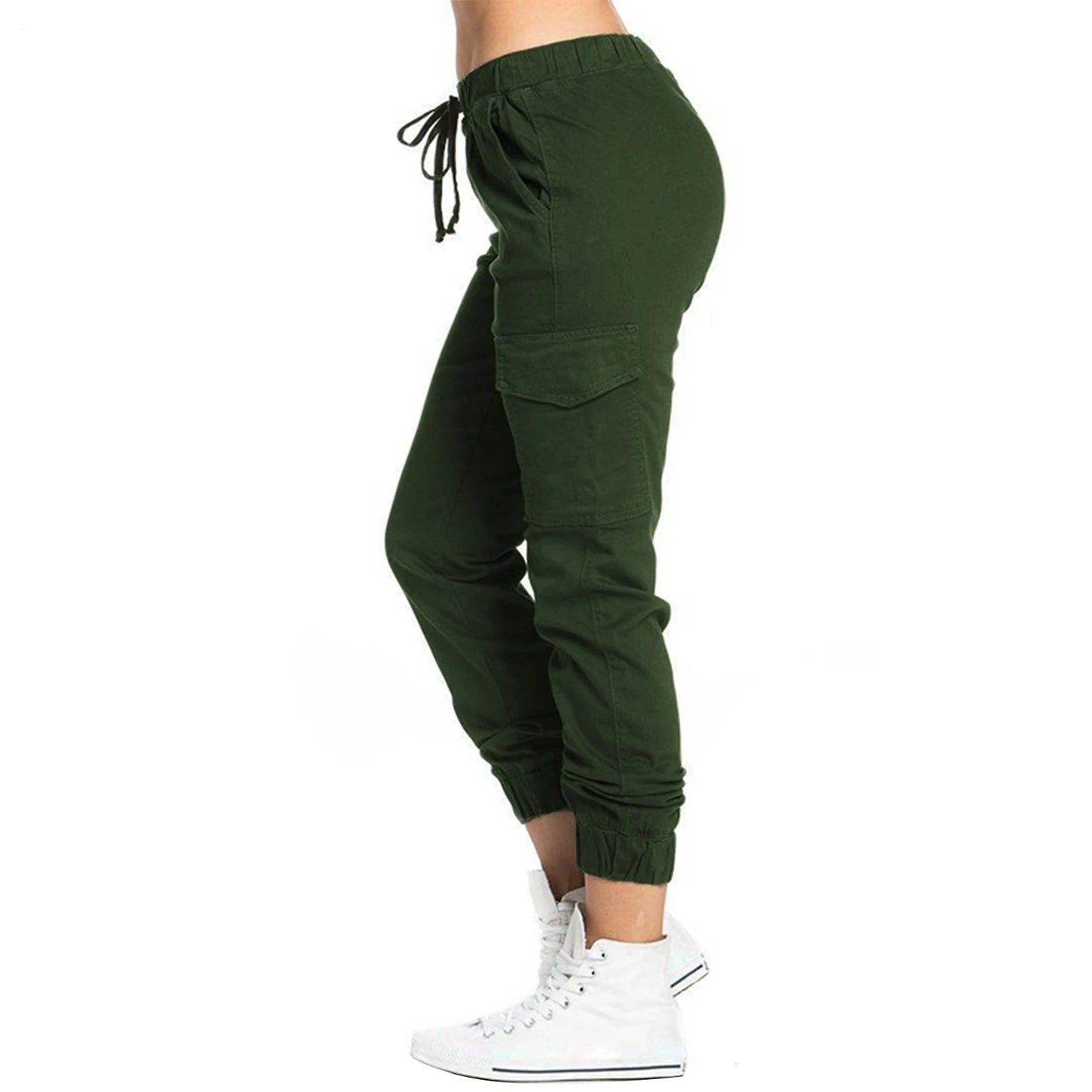 hirigin Women Solid Drawstring Cargo Pants High Waist Bottoms.