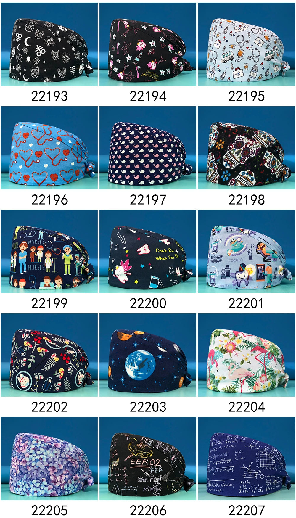 Cotton Comfortable Work Scrubs Hat Elastic Female Lab Doctor Dustproof Cartoon Men's Nursing Medical Cap Wholesale