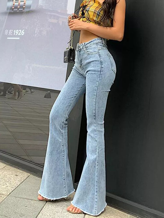 Flare Vintage Denim retro Jeans High-Waisted Pants for Women.