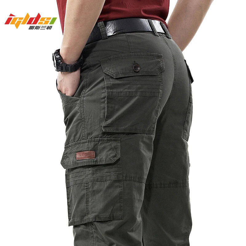 Men's Overalls Military Army Cargo Pants Spring Cotton Baggy Denim Pants Male Multi-pockets Casual Long Trousers Plus Size 42