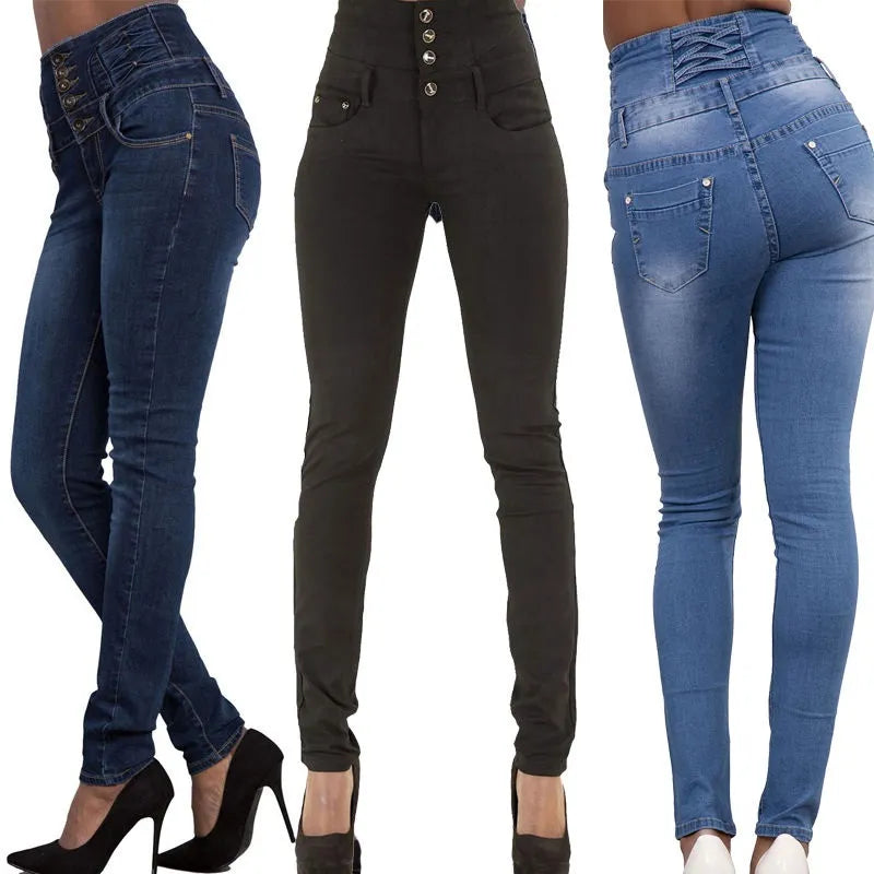 NoEnName Null Hot High Quality Women's High Waist Skinny Stretch Jeans Shaping Butt Lifting Denim  Pencil Pants.