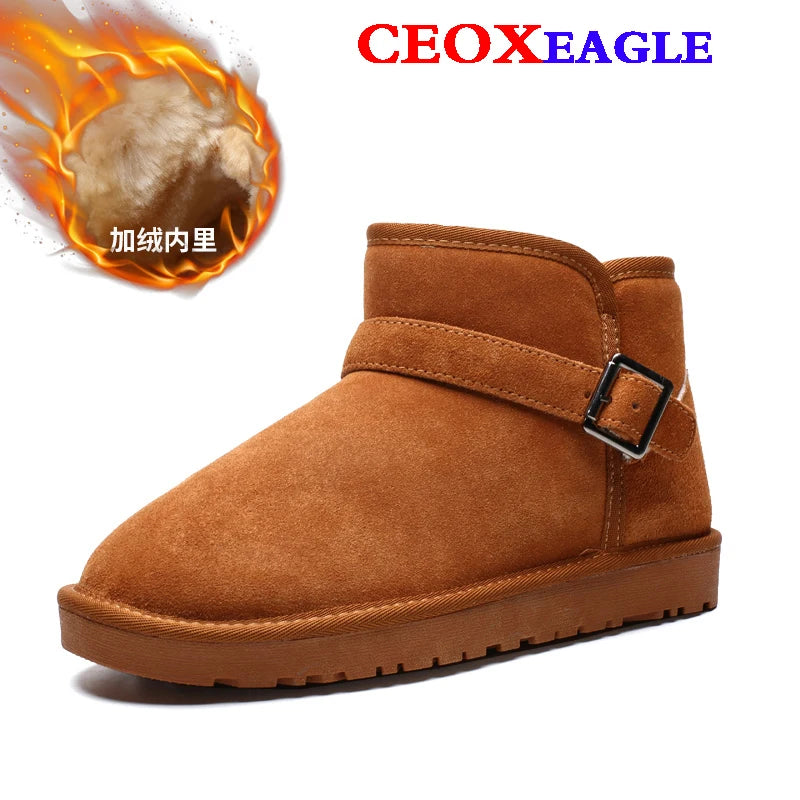 CEOXEAGLE Genuine Leather Snow Boots Women Winter Warm Fur Ladies buckle Platform Wedge Fashion Men's Ankle Boot Female Casual Shoes 35-47