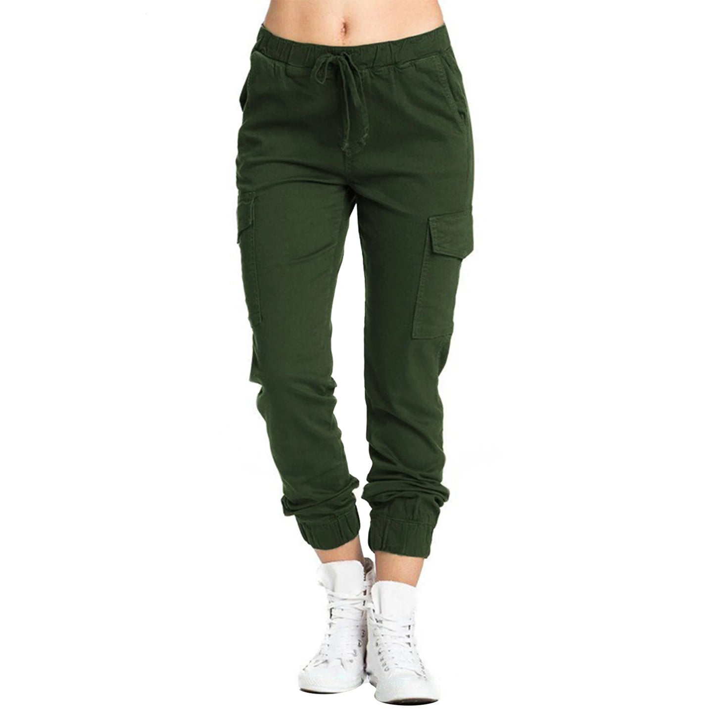 hirigin Women Solid Drawstring Cargo Pants High Waist Bottoms.