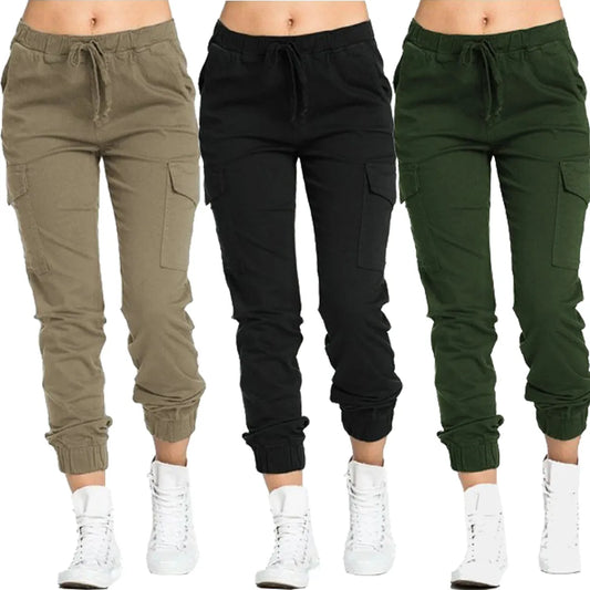 hirigin Women Solid Drawstring Cargo Pants High Waist Bottoms.