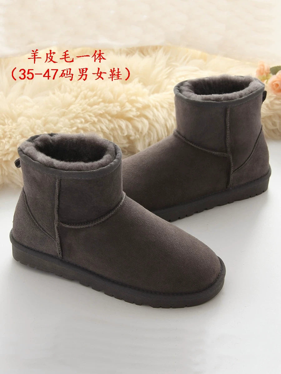 Australian Sheep Fur Snow Boots Men's Genuine Leather Non Slip Thickened Pure Wool Winter Heattech Northeast plus Size Cotton Shoes