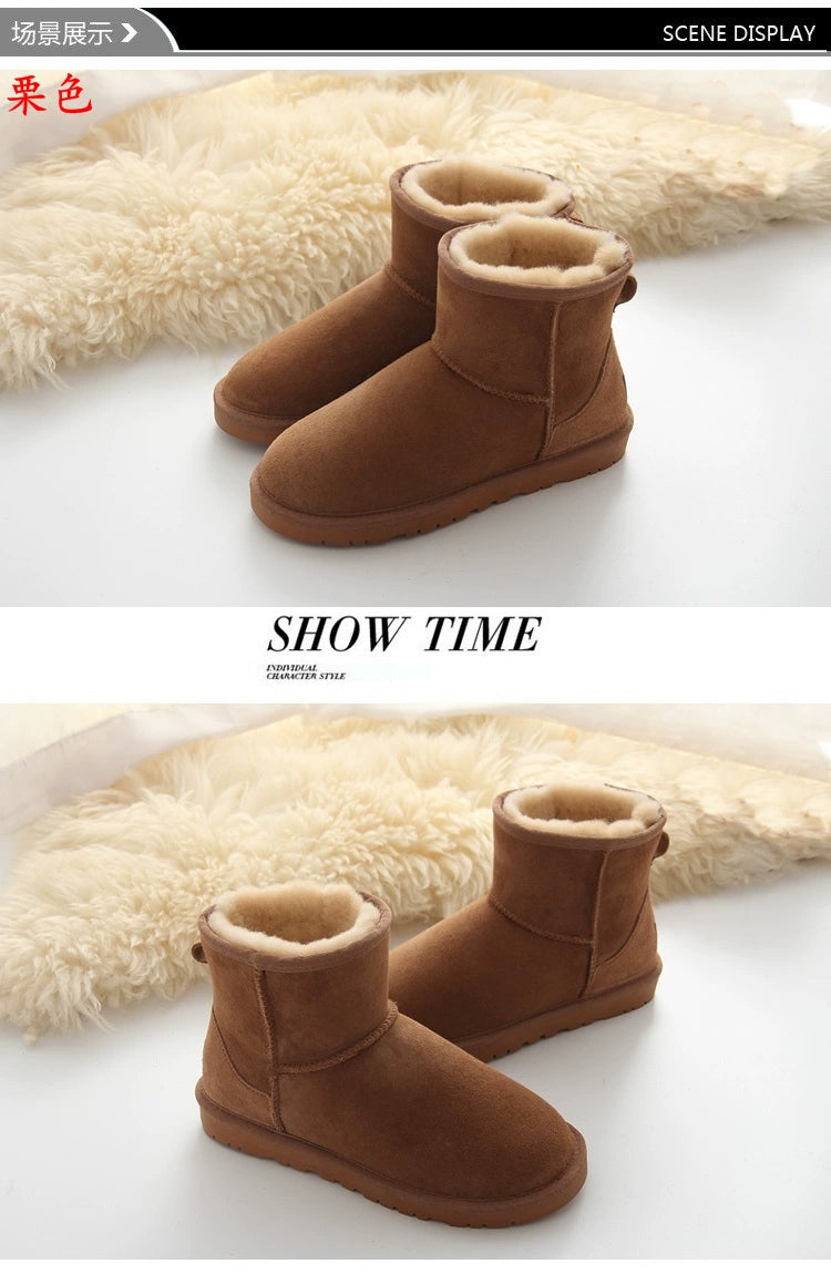 Australian Sheep Fur Snow Boots Men's Genuine Leather Non Slip Thickened Pure Wool Winter Heattech Northeast plus Size Cotton Shoes