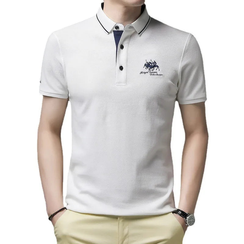 Summer New Men's Embroidered Polo Collar 100% Cotton Short Sleeved Polo Shirt Fashion Solid Color Casual Top .