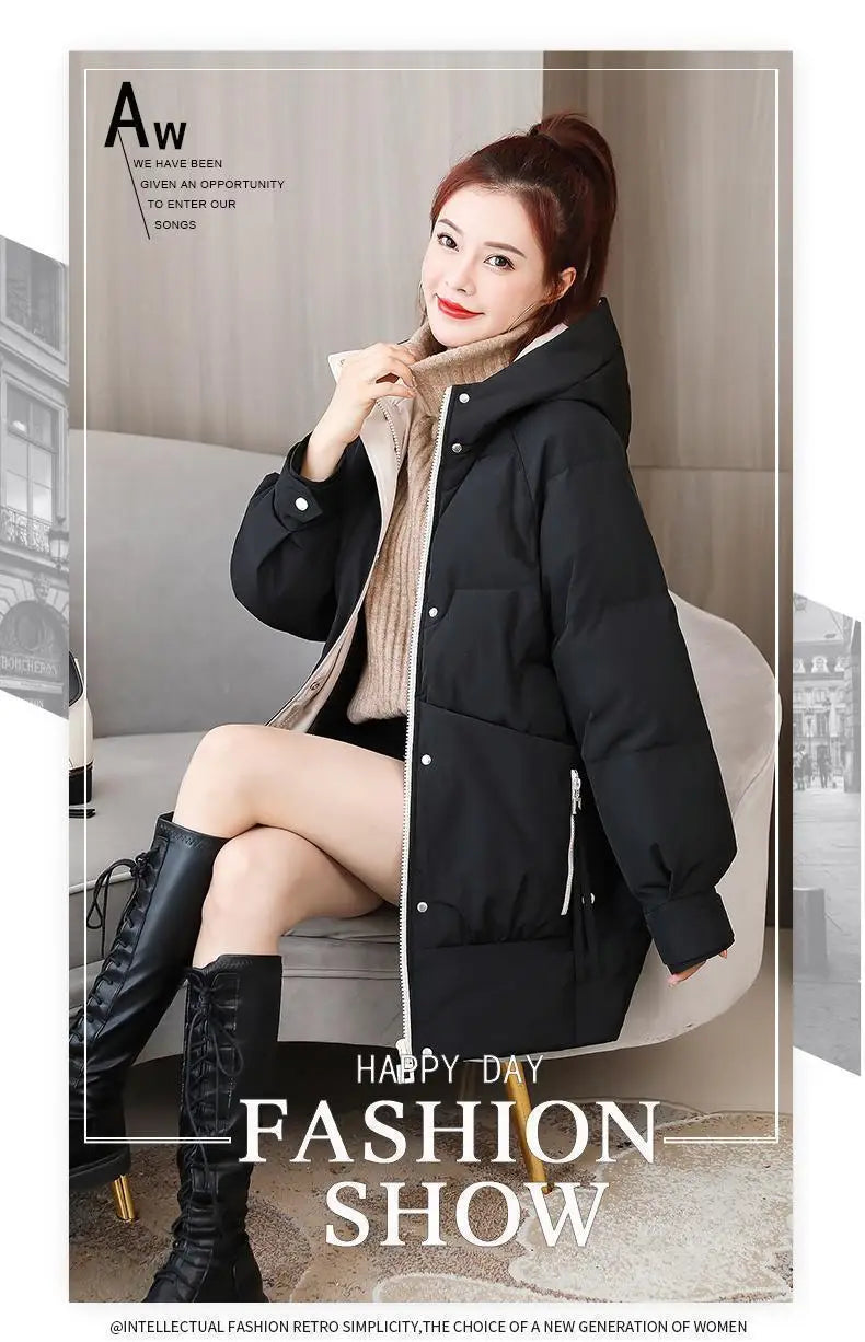 Women's Winter/Autumn Thick Cotton Parka with Zipper Closure.