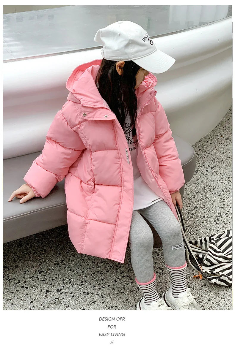 2024 Korean Style Girls' Cotton Padded Down Jackets-Warm & Stylish Autumn /Winter Outerwear for Ages 7-12.