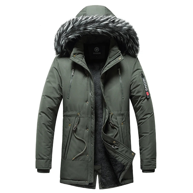 Winter Men Warm Parkas Windproof Casual Cotton Jacket With Fur Collar Thicken Outwear Detachable Hat Jacket.