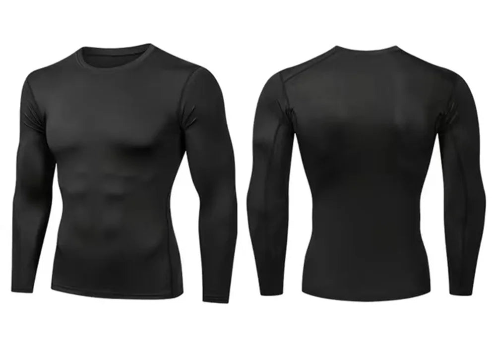 Men's All Season Compression Workout Shirts Quick-Dry Polyester-Spandex Long Sleeve - All Seasons Base Layer for Gym & Running.