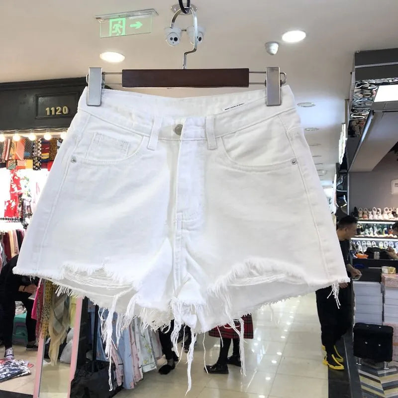 Women High Waist Ripped Denim Shorts for Spring and Summer.