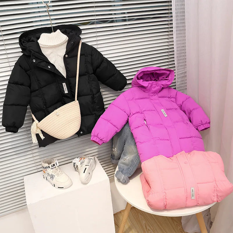 2024 Korean Style Girls' Cotton Padded Down Jackets-Warm & Stylish Autumn /Winter Outerwear for Ages 7-12.