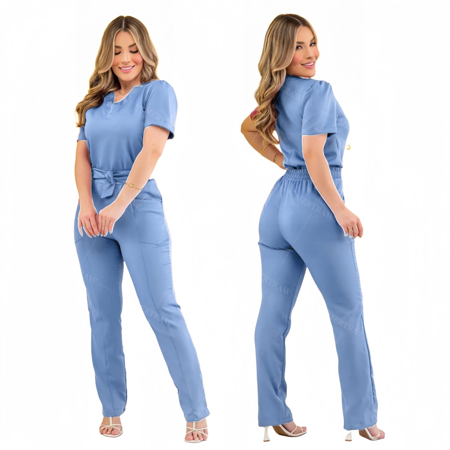 MERTRAW Polyester and Spandex Hospital Scrubs Uniform-Medical Scrubs Set for Nurses and Beauty Professionals.