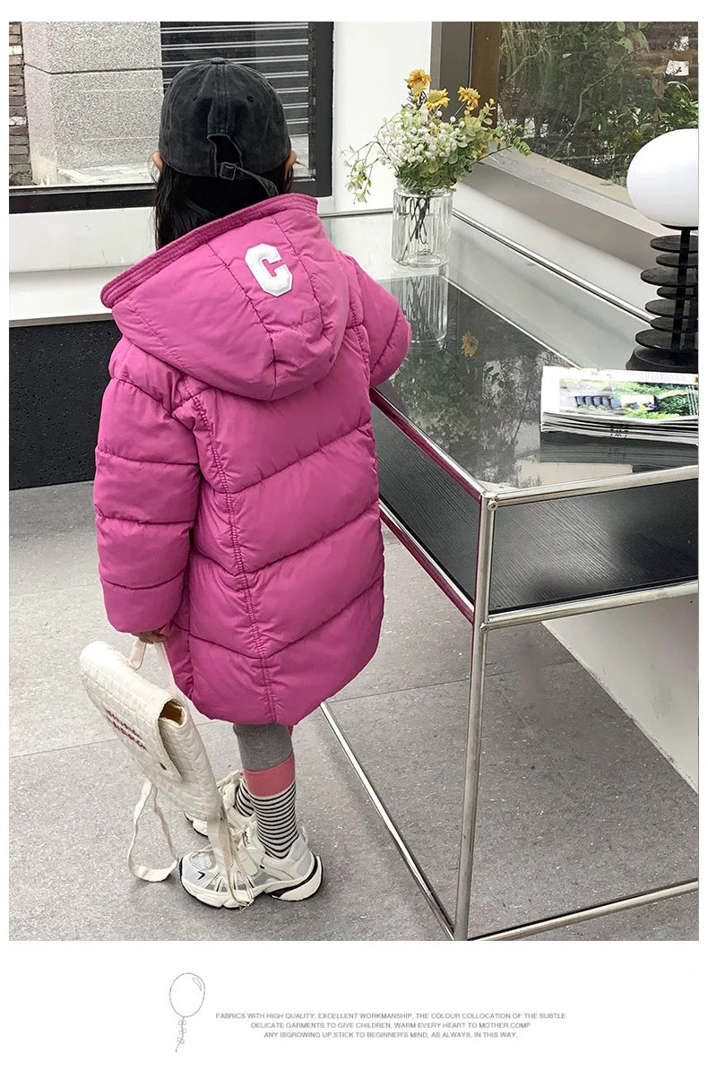 2024 Korean Style Girls' Cotton Padded Down Jackets-Warm & Stylish Autumn /Winter Outerwear for Ages 7-12.