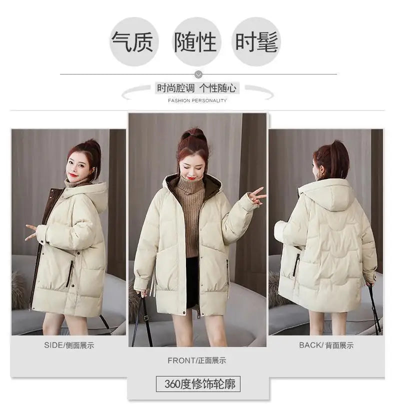 Women's Winter/Autumn Thick Cotton Parka with Zipper Closure.