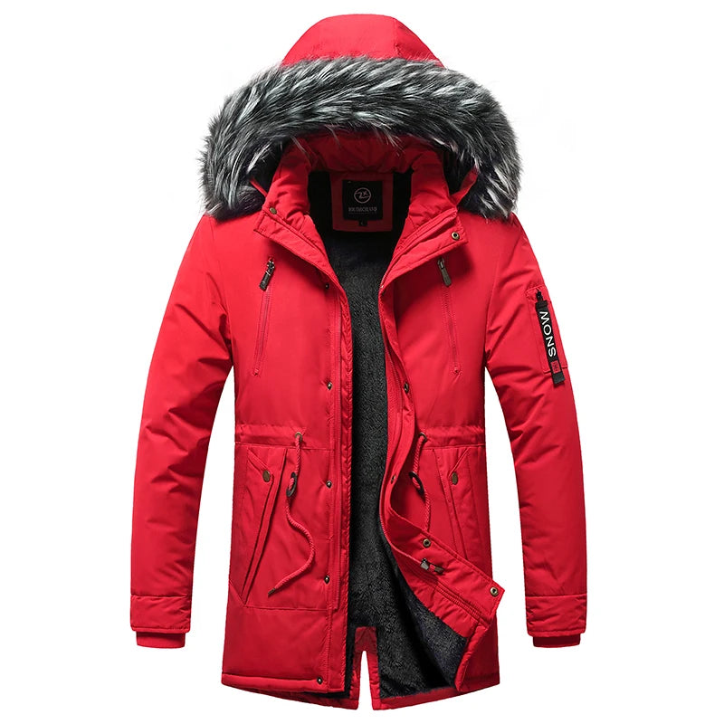 Winter Men Warm Parkas Windproof Casual Cotton Jacket With Fur Collar Thicken Outwear Detachable Hat Jacket.