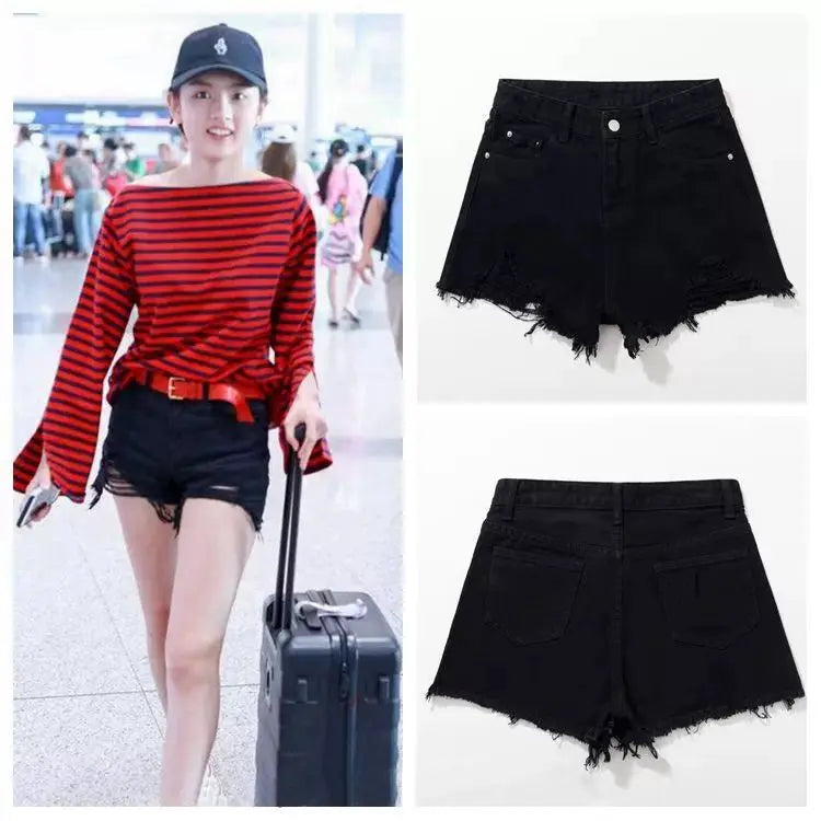 Women High Waist Ripped Denim Shorts for Spring and Summer.