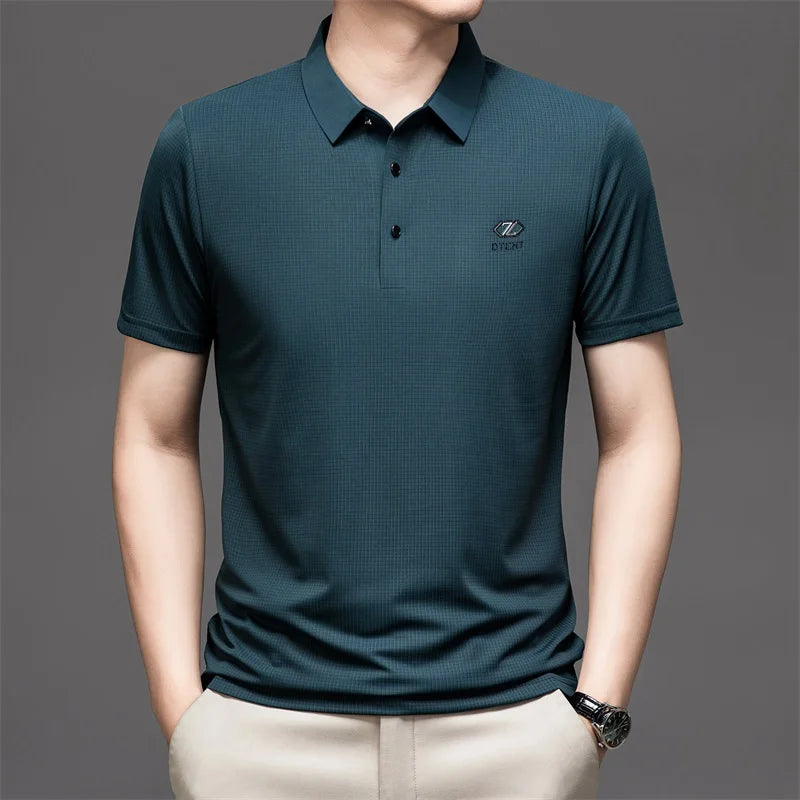 Men's Summer New Ice Silk Fashion Solid Color Versatile POLO Shirt Short Sleeve