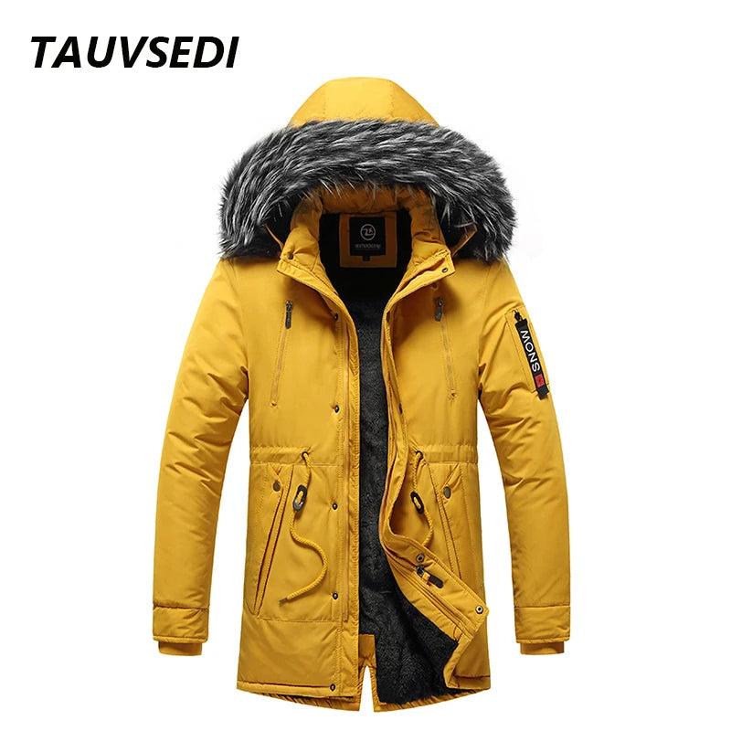 Winter Men Warm Parkas Windproof Casual Cotton Jacket With Fur Collar Thicken Outwear Detachable Hat Jacket.