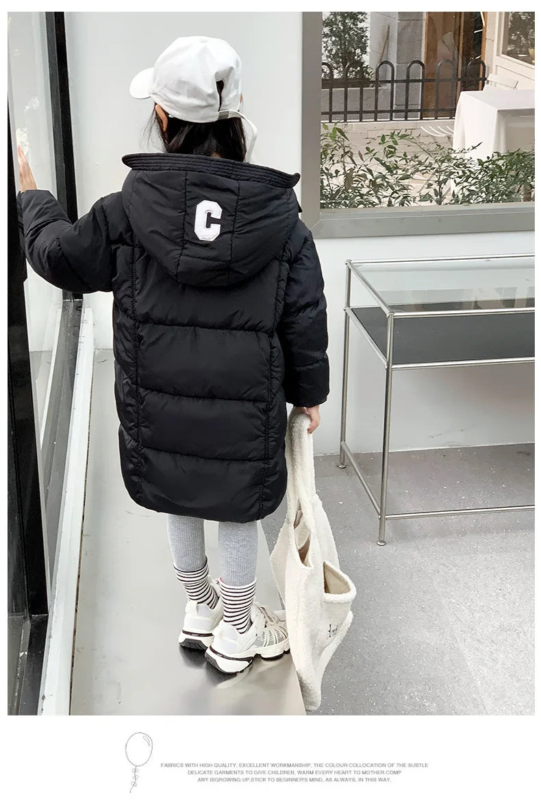 2024 Korean Style Girls' Cotton Padded Down Jackets-Warm & Stylish Autumn /Winter Outerwear for Ages 7-12.