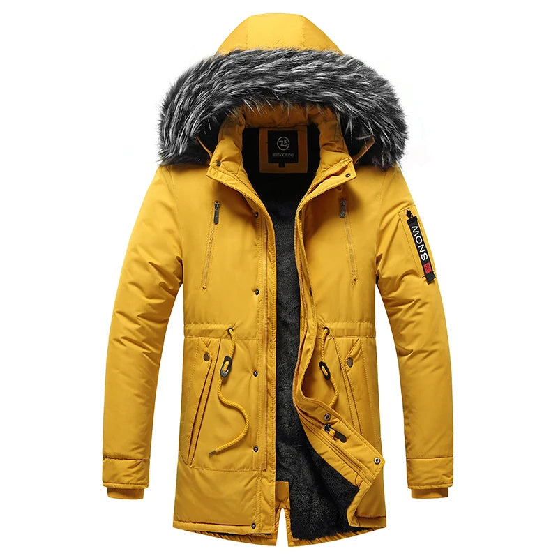 Winter Men Warm Parkas Windproof Casual Cotton Jacket With Fur Collar Thicken Outwear Detachable Hat Jacket.