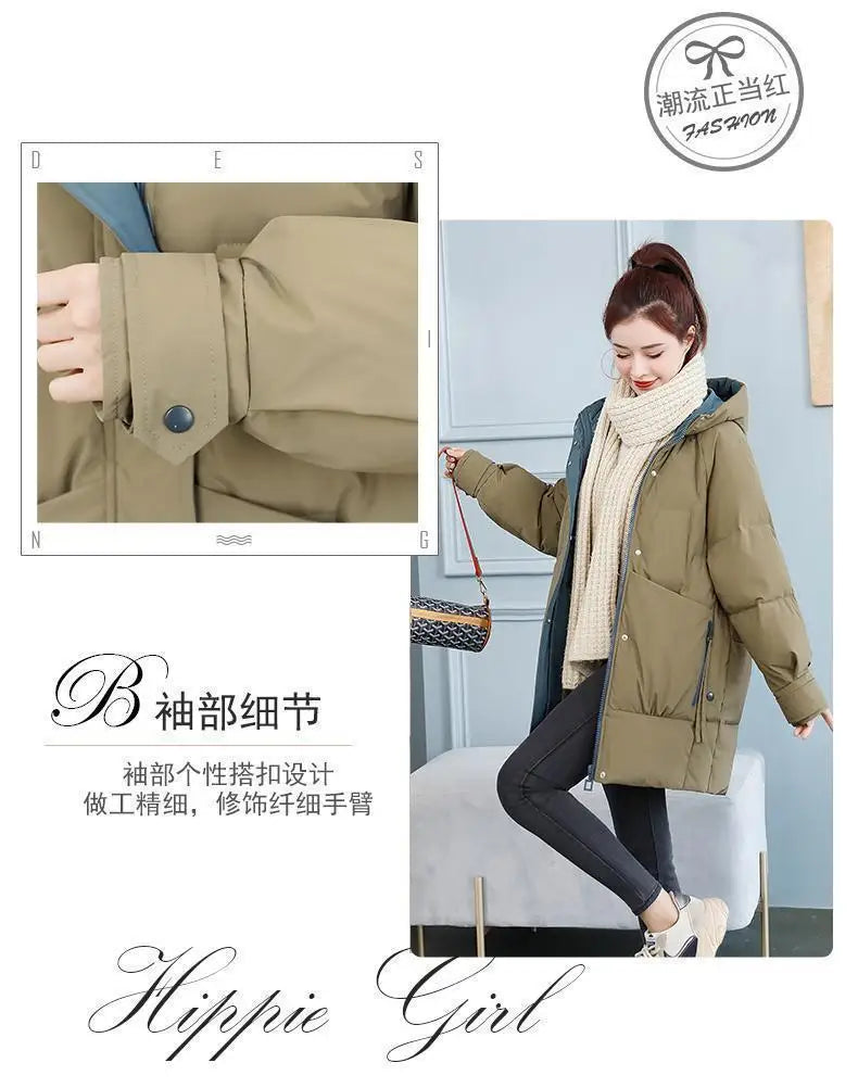 Women's Winter/Autumn Thick Cotton Parka with Zipper Closure.