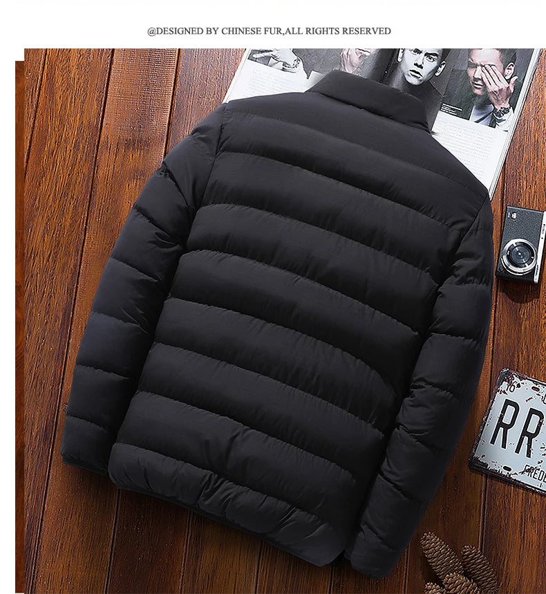 2024 Men's Casual Thick Cotton Zipper Jacket-Warm Stand-up Collar Hip Hop Style.