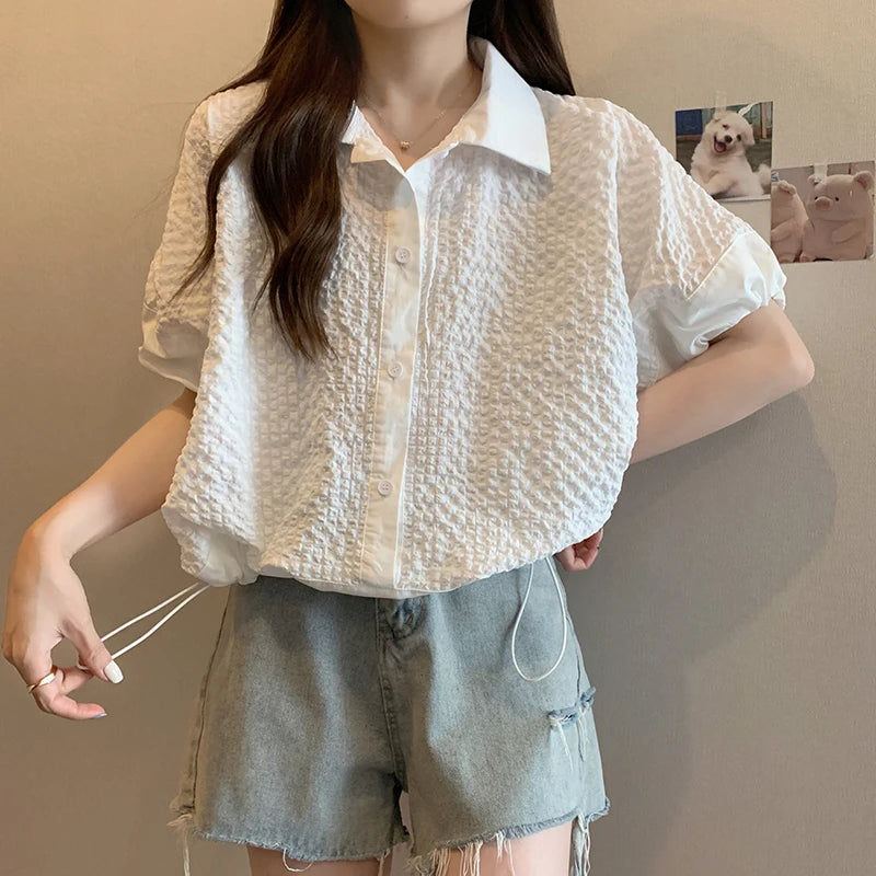 Short Sleeve Polo Shirt For Women Loose Design French Sle Top Drawstring Clothing, Chubby Girl Small Summer New