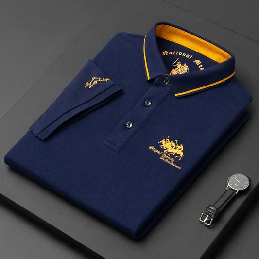 Summer New Men's Embroidered Polo Collar 100% Cotton Short Sleeved Polo Shirt Fashion Solid Color Casual Top .