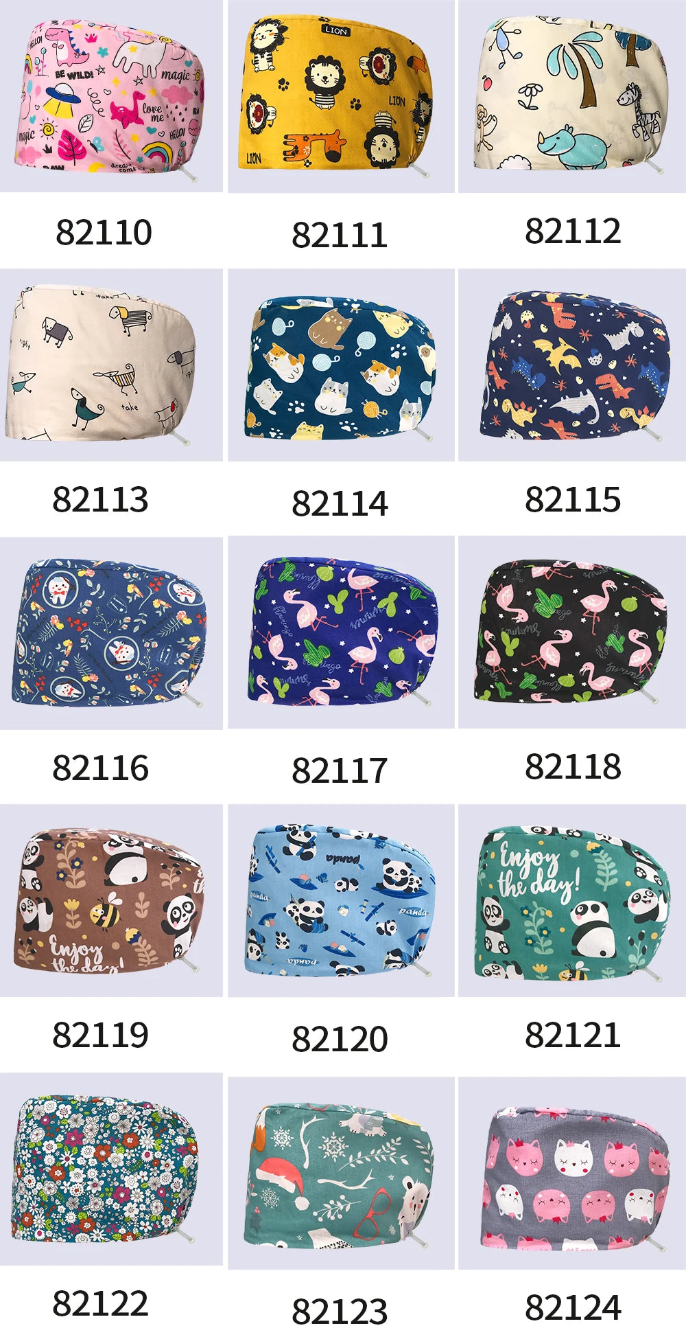 NiaaHinn Cotton Scrub Cap Pet Grooming Work Hat with Elastic Buckle Printing Frosted Laboratory Work Accessories Unisex Nursing Cap