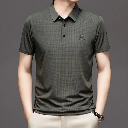 Men's Summer New Ice Silk Fashion Solid Color Versatile POLO Shirt Short Sleeve