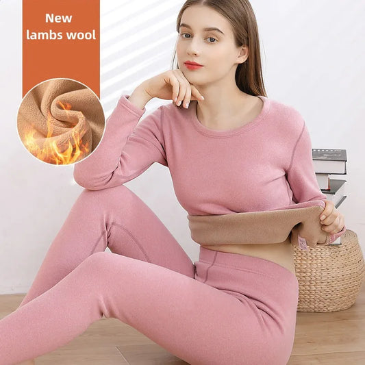 JAYCOSIN Cozy Lamb Fleece Thermal Underwear Set for Women-Ultimate Comfort.