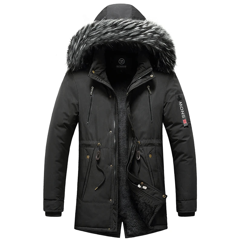 Winter Men Warm Parkas Windproof Casual Cotton Jacket With Fur Collar Thicken Outwear Detachable Hat Jacket.