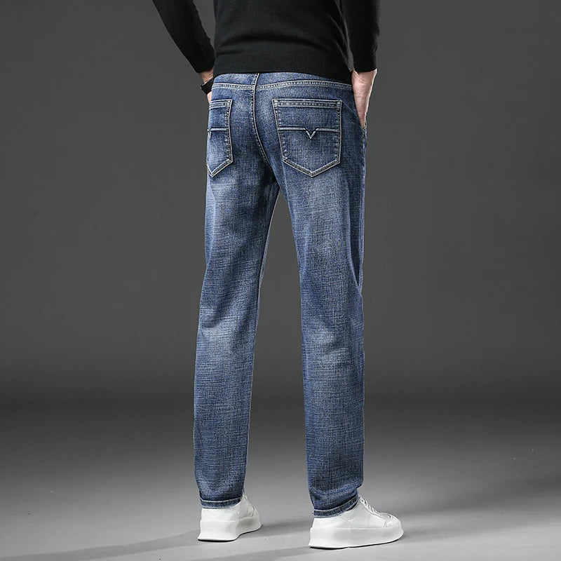 Men's Spring Straight Jeans Baggy Soft Stretch Casual Business Brand.