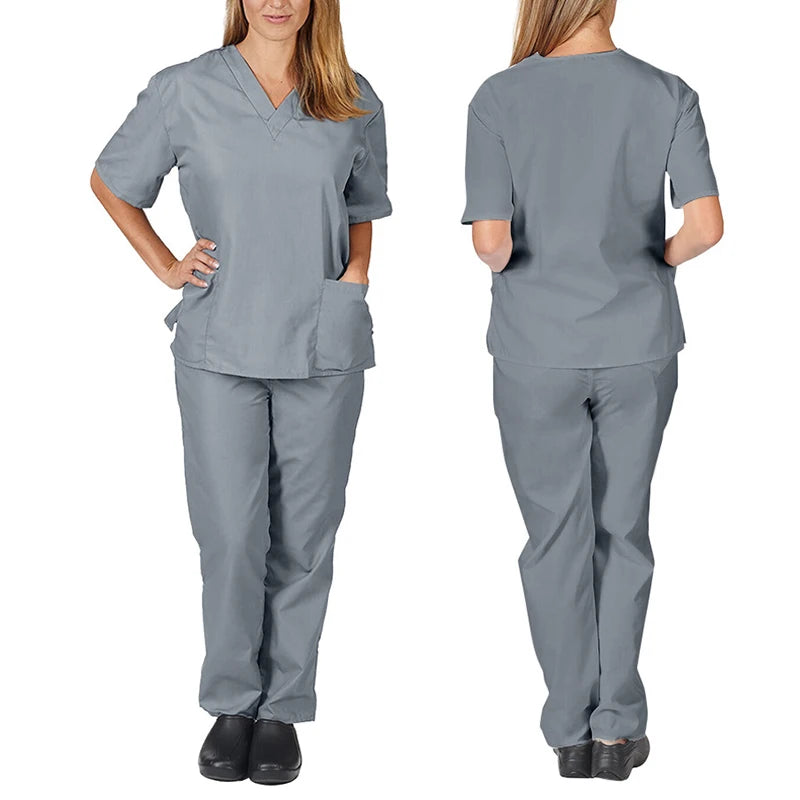 Nurse Uniform Medical Suits V-neck Nursing Scrub Uniform Salon Spa Pet Grooming Institution Work Clothes Short Sleeve Tops Pants