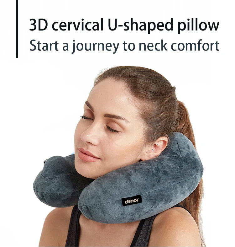 DENOR Press-inflatable neck U-shaped pillow soft and comfortable crystal velvet ergonomic cervical pillow portable travel pillow