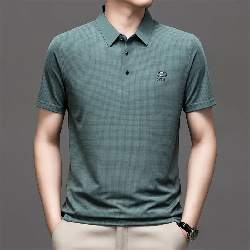 Men's Summer New Ice Silk Fashion Solid Color Versatile POLO Shirt Short Sleeve