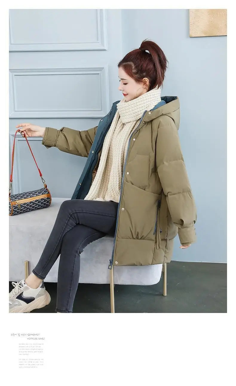 Women's Winter/Autumn Thick Cotton Parka with Zipper Closure.