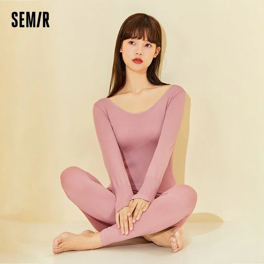 Semir Thermal Underwear Women Base Fashionable Inner Wear Warm Brushed Thickened Spring Long-Sleeved Suits