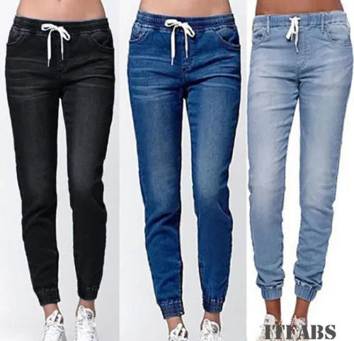 High-Waisted Casual Jogger Elastic Sexy Skinny Pencil Drawstring Jeans For Women.