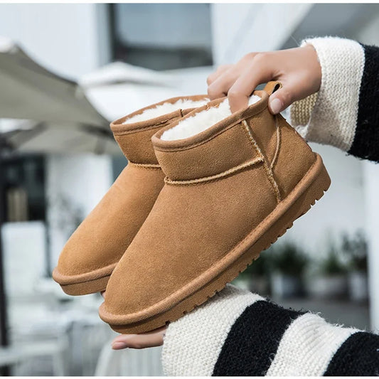 YEISNDOO Comfortable Leather Ankle Boots Handmade Men's Casual Shoes Outdoor Male Winter Slip on Shoes Warm Plush Fur Snow Footwear