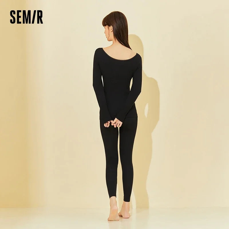 Semir Thermal Underwear Women Base Fashionable Inner Wear Warm Brushed Thickened Spring Long-Sleeved Suits