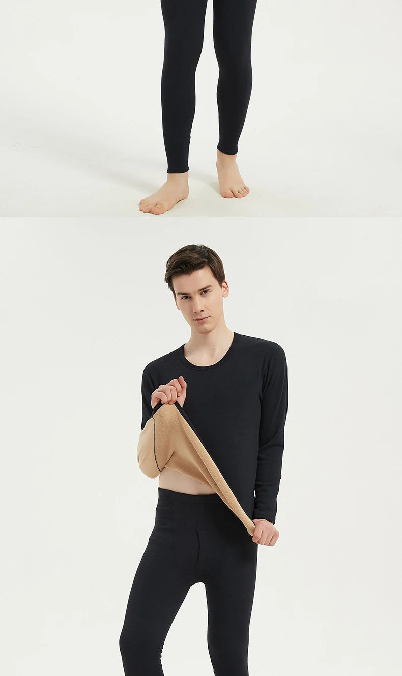 SYTYCLHABROU Luxury Velvet Thermal Underwear Set for Unisex Ultimate Winter Layers -Thick Cashmere Long Sleeve Tops & Pants.