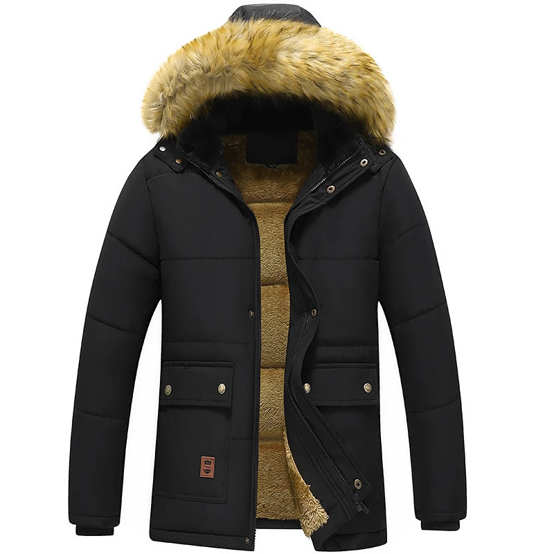 CHAIFENKO Men 2024 Winter New Windproof Fleece Warm Thick Jacket Parkas Coat Men Fashion Hooded Fur Collar Jacket Classic Casual Parka Men