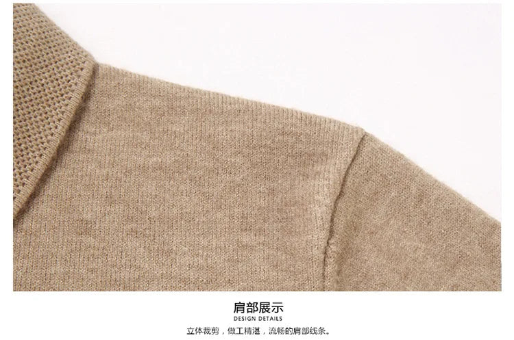 Autumn and Winter New Men's 100 Pure Wool Sweater Lapel Pullover T-shirt Polo Collar Wool Knitted Long Sleeve Fashion Sweater